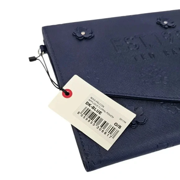 Ted Baker Felcon Floral Applique Envelope Pouch Navy Blue Clutch -No Wrist Strap - Picture 6 of 8